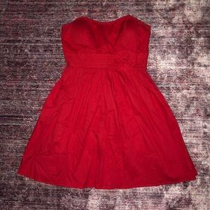 Red strapless dress